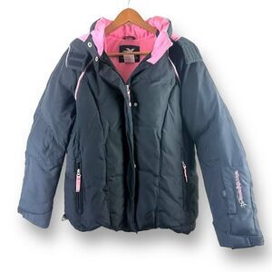 Zero Xposure Girls 16 Black Puffer Snowboard Hooded Jacket Black Pink Winter